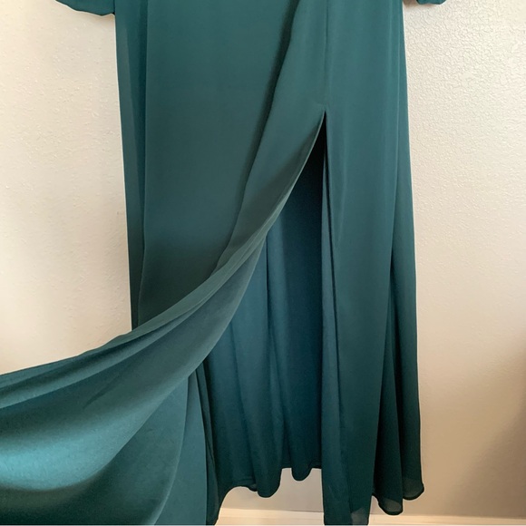 Lulus Medium Demure Aura Emerald Tiered Balloon Sleeve Maxi Dress NWT - Picture 7 of 16